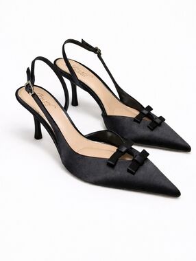 Jewel Badgley Mischka Ellery Black Satin Slingback Kitten Heel Size 8